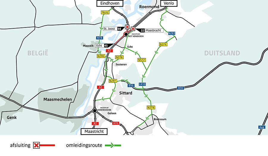 A2 weekendafsluiting week 48 regionale omleidingsroutes